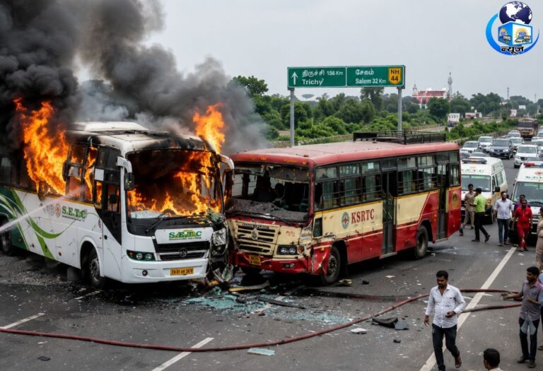 सूरत में भीषण बस हादसा, टक्कर के बाद लगी आग