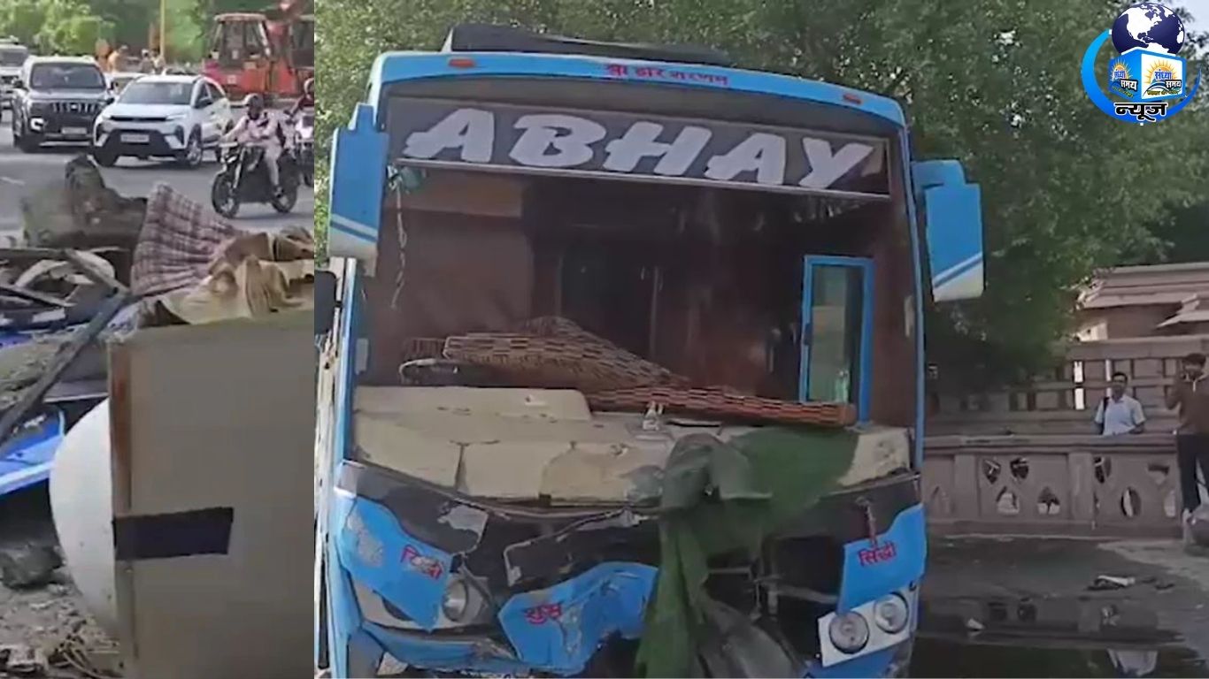 महामाया फ्लाईओवर पर बड़ा हादसा: तेज रफ्तार बस पलटी