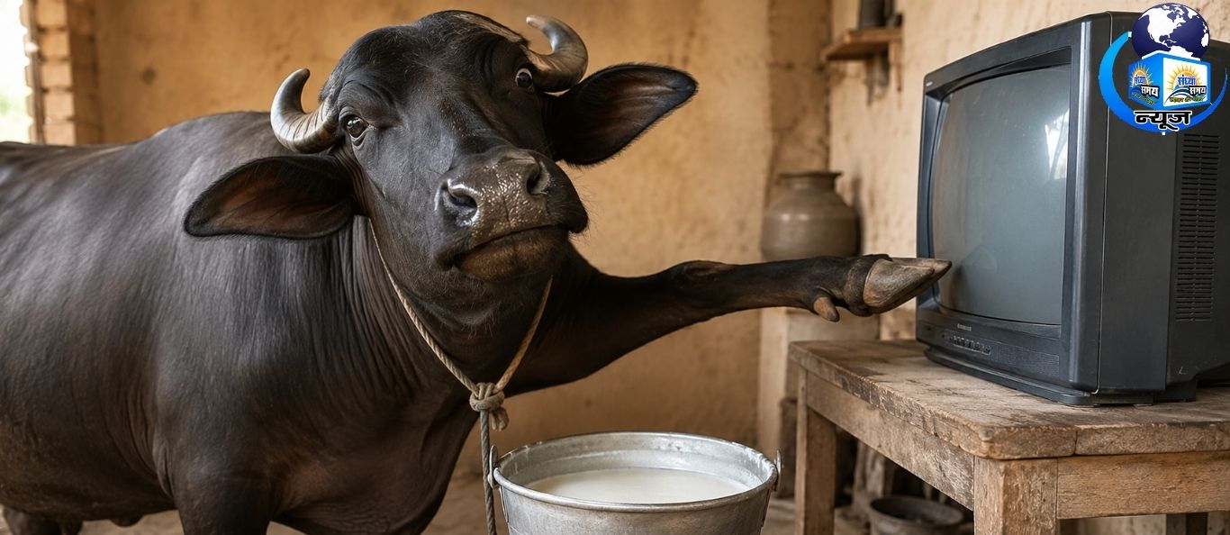 सोशल मीडिया पर वायरल: टीवी देखकर दूध देने वाली भैंस का वीडियो!