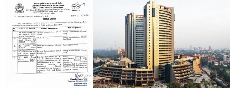 MCD में बड़ा प्रशासनिक फेरबदल: श्वेता नागरकोटी बनीं सेंट्रल जोन की डिप्टी कमिश्नर